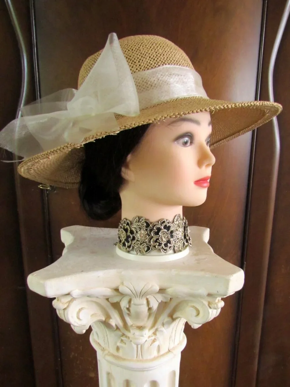 LADY'S STRAW HAT, PRETTY with BOW, 21 5/8" SMALL, LIGHT & AIRY for SUMMER - Picture 2 of 6